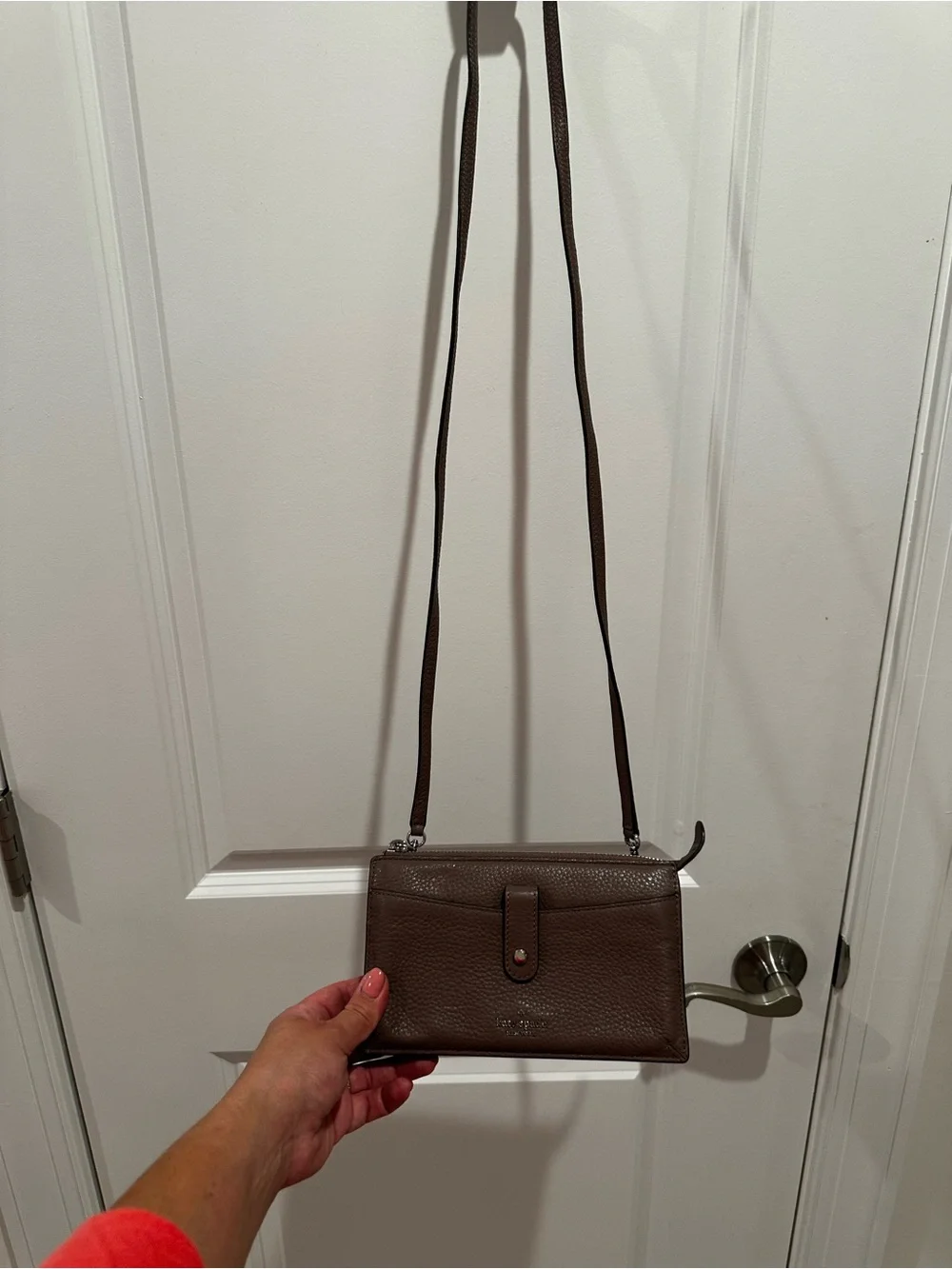 Kate Spade Brown Pebbled Leather Crossbody Wallet Clutch | Adjustable Strap